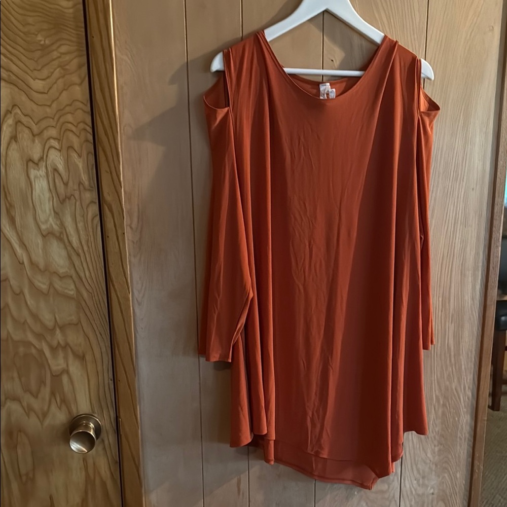 Come n See Orange Asymmetrical 3/4 Sleeve Tunic